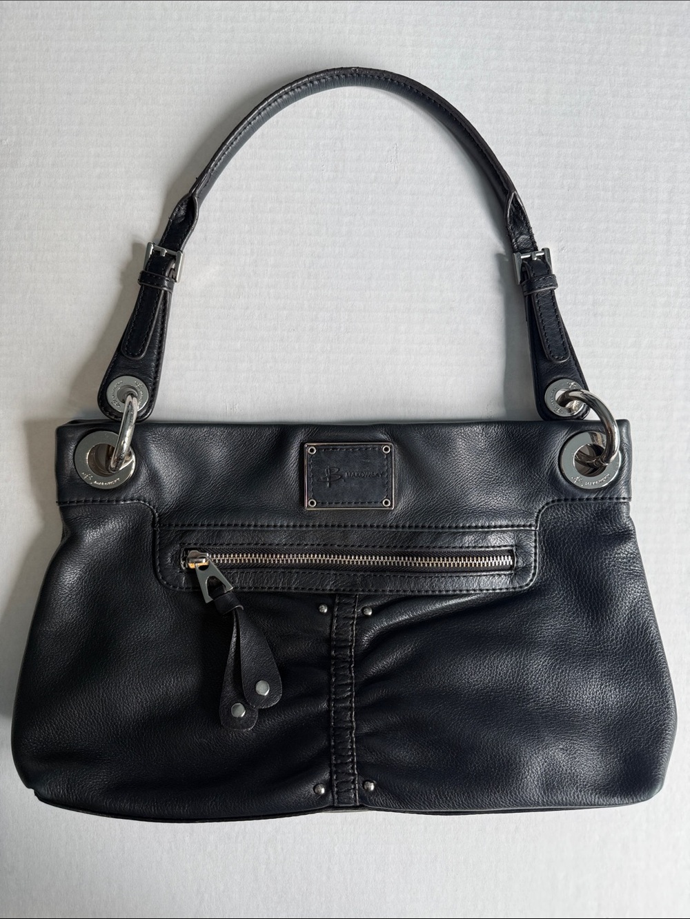 B. Makowsky Black Leather Shoulder Bag